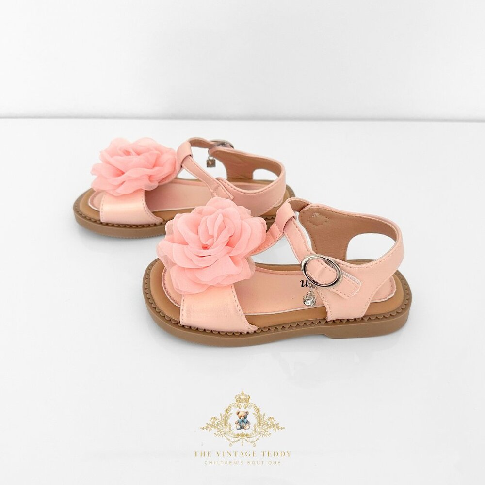 NWT Pretty Little Girls Sandals Childrens Shoes Lovely Fabric Rose Blush Pink 10 - Picture 4 of 4